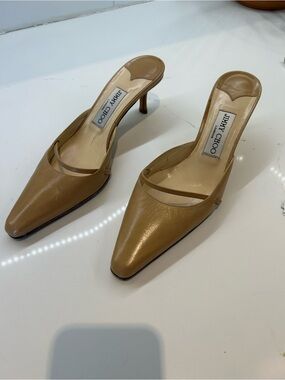 Jimmy Choo Beige Pointed Toe Leather Mule Heels